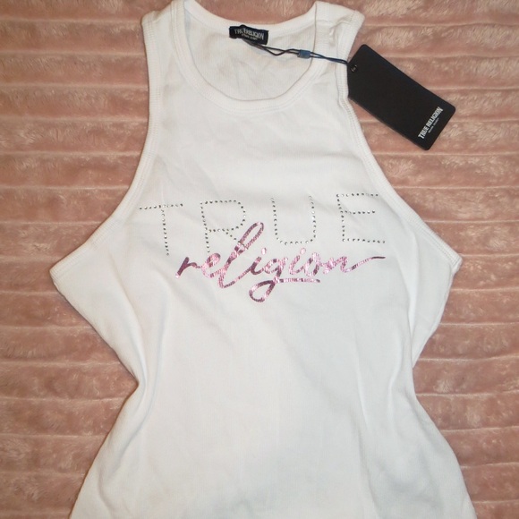 True Religion White and Pink Tank Top - Picture 1 of 3